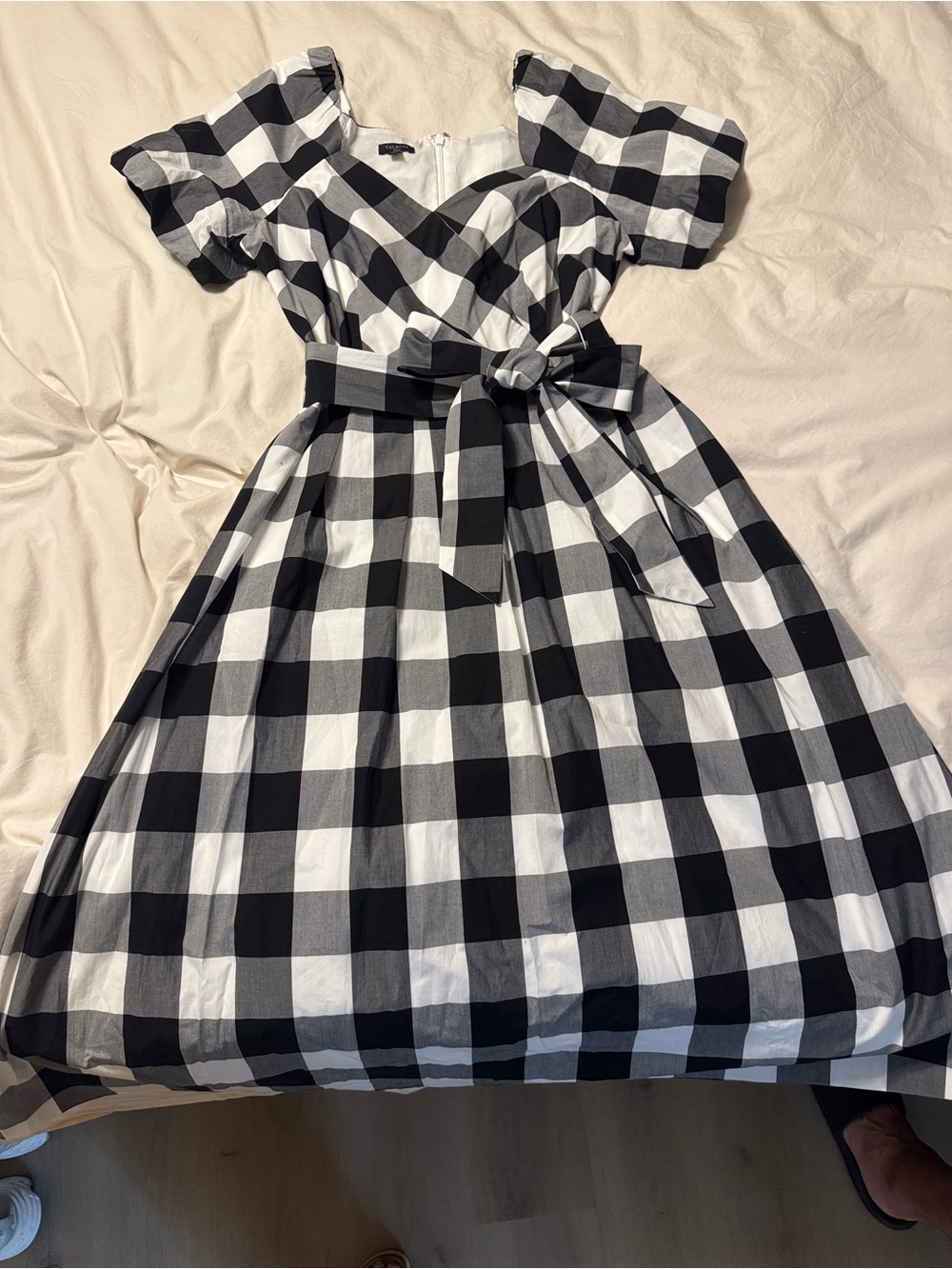 Talbots Black and White Gingham Wrap-Style Midi Dress